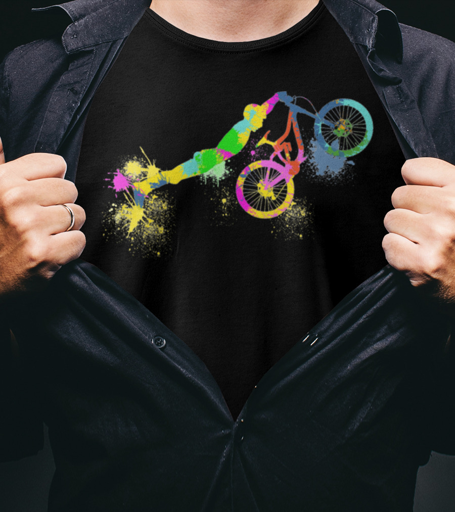 Festif Bike Colorful BMX Stunt Paint Splatter T-Shirt