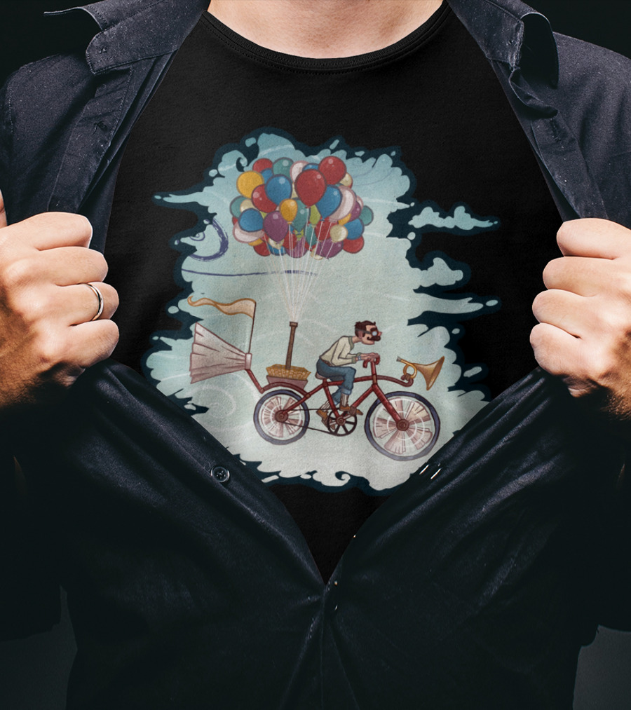 Flight Series Three Whimsical Bicycle Balloon Adventure T-Shirt