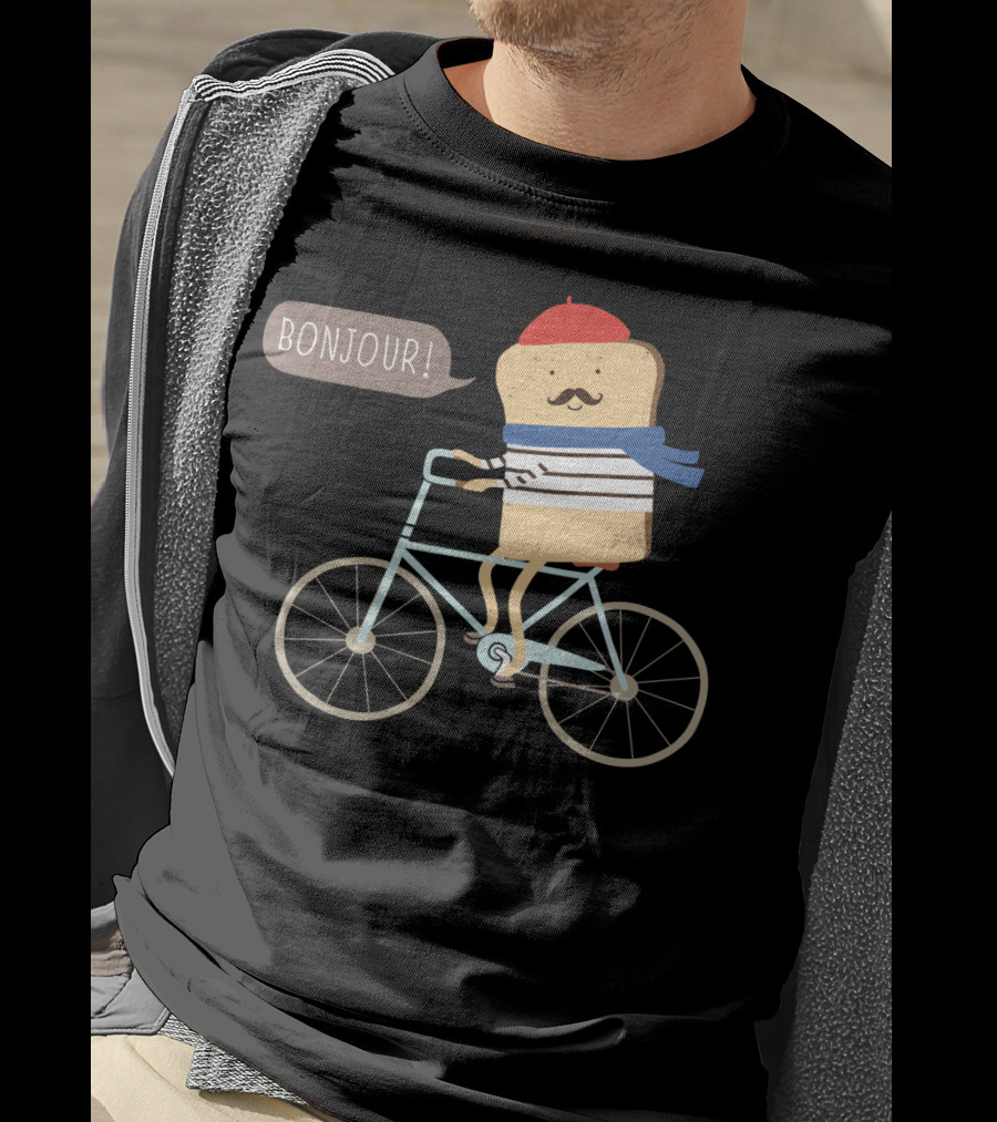 BONJOUR French Toast On Bicycle With Beret And Mustache T-Shirt