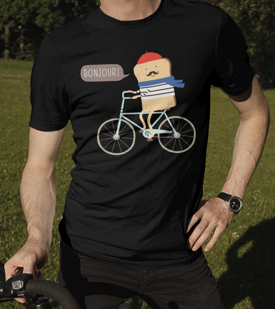 BONJOUR French Toast On Bicycle With Beret And Mustache T-Shirt