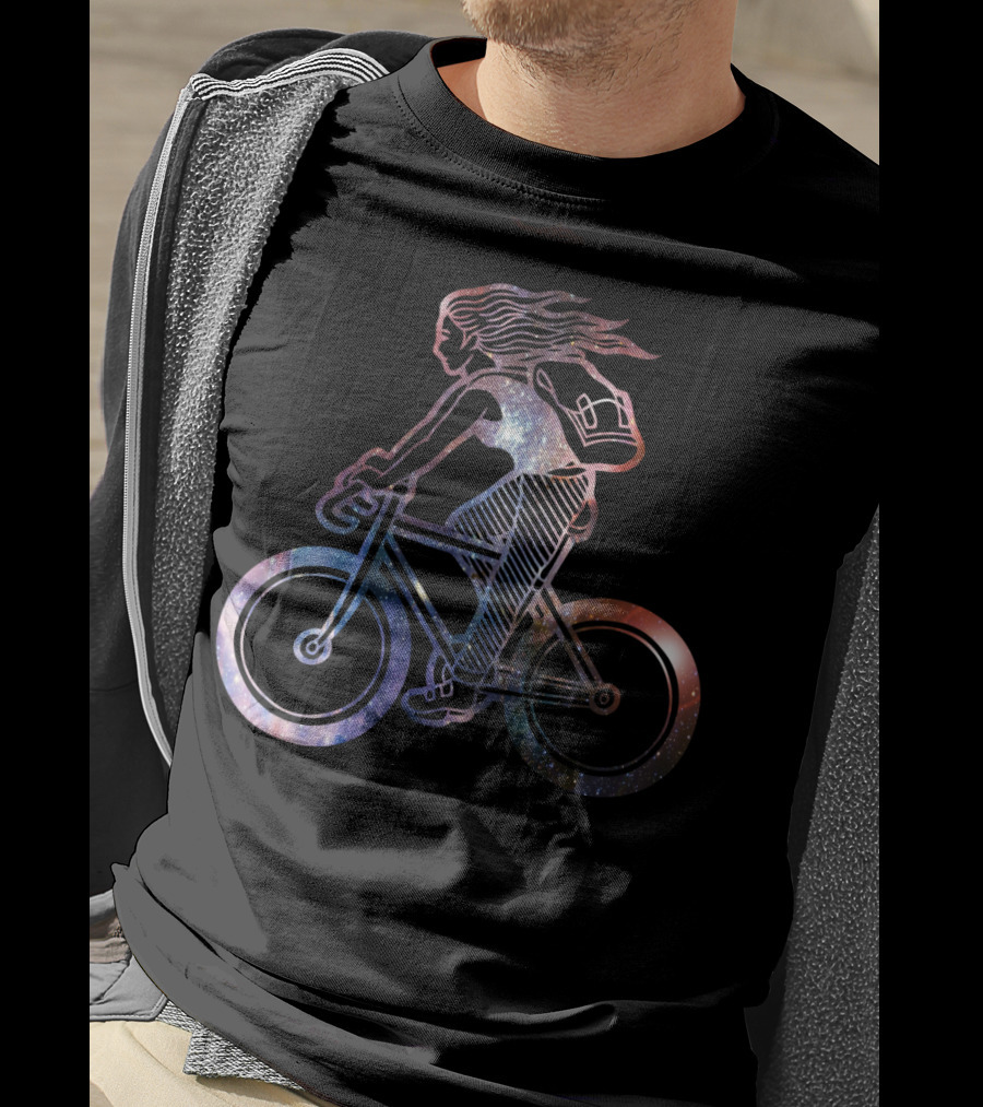 Girl Cycling Galaxy Cosmic Adventure T-Shirt