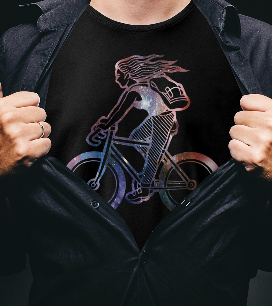 Girl Cycling Galaxy Cosmic Adventure T-Shirt