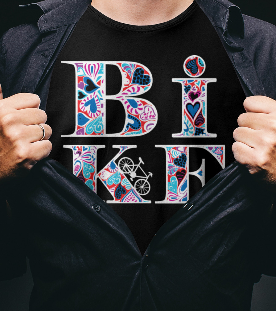 Heart Pattern Bike Typography T-Shirt