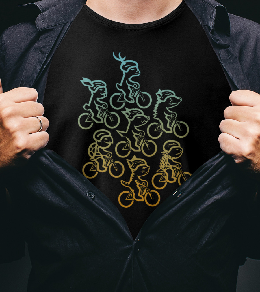 Herd Of Dessert Cycling Animals In Rainbow Formation T-Shirt