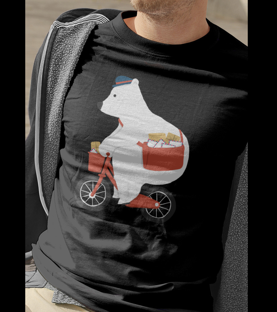 Hey Mr Postman Polar Bear Bicycle Mail Delivery T-Shirt
