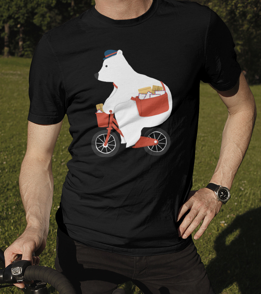 Hey Mr Postman Polar Bear Bicycle Mail Delivery T-Shirt
