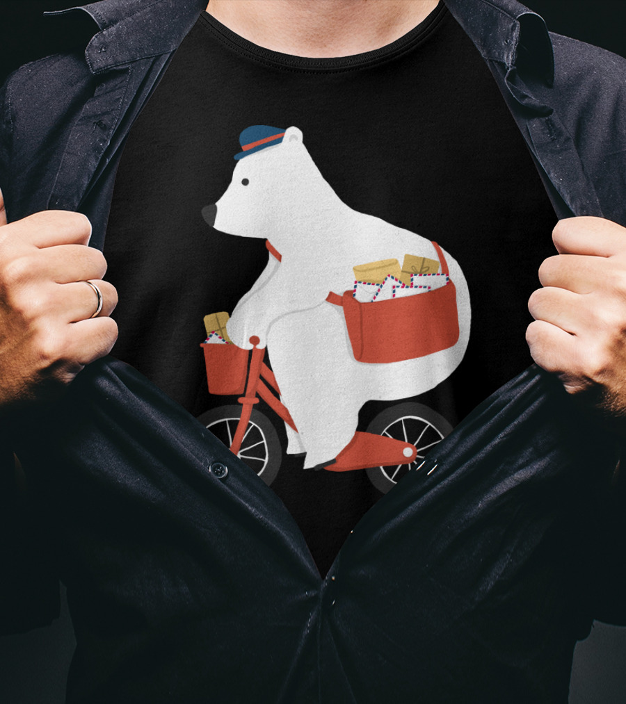 Hey Mr Postman Polar Bear Bicycle Mail Delivery T-Shirt