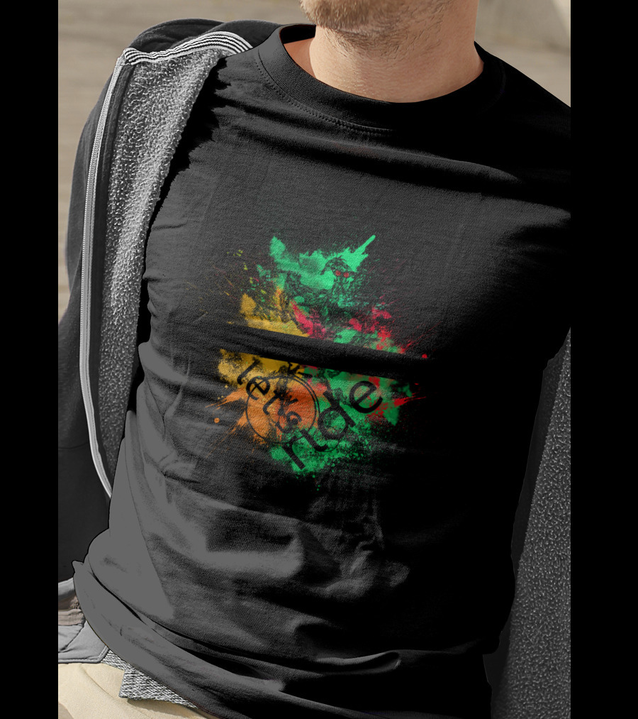 LetsRide Bicycle Paint Splatter Green Yellow Red T-Shirt