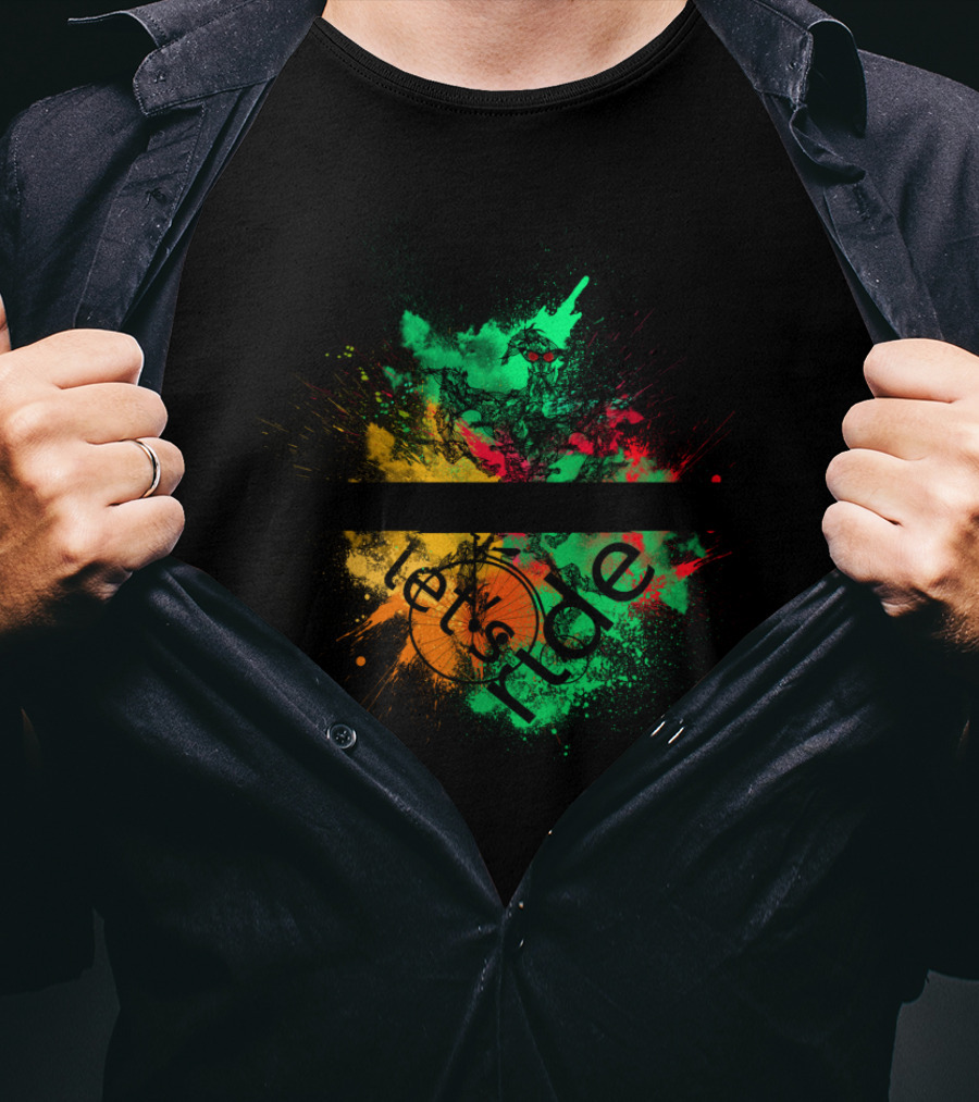LetsRide Bicycle Paint Splatter Green Yellow Red T-Shirt