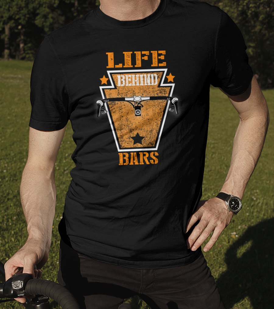 Life Behind Bars Cycling Biking Handlebar Graphic Star Emblem T-Shirt