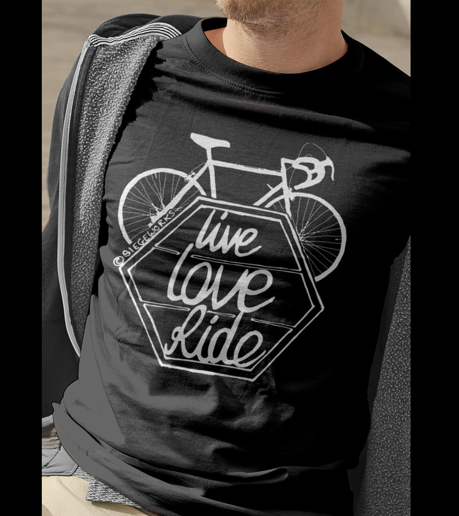 Live Love Ride Bicycle Black Hexagon Design By Siegeworks T-Shirt