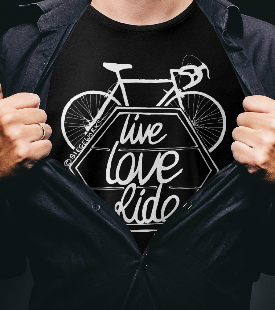 Live Love Ride Bicycle Black Hexagon Design By Siegeworks T-Shirt