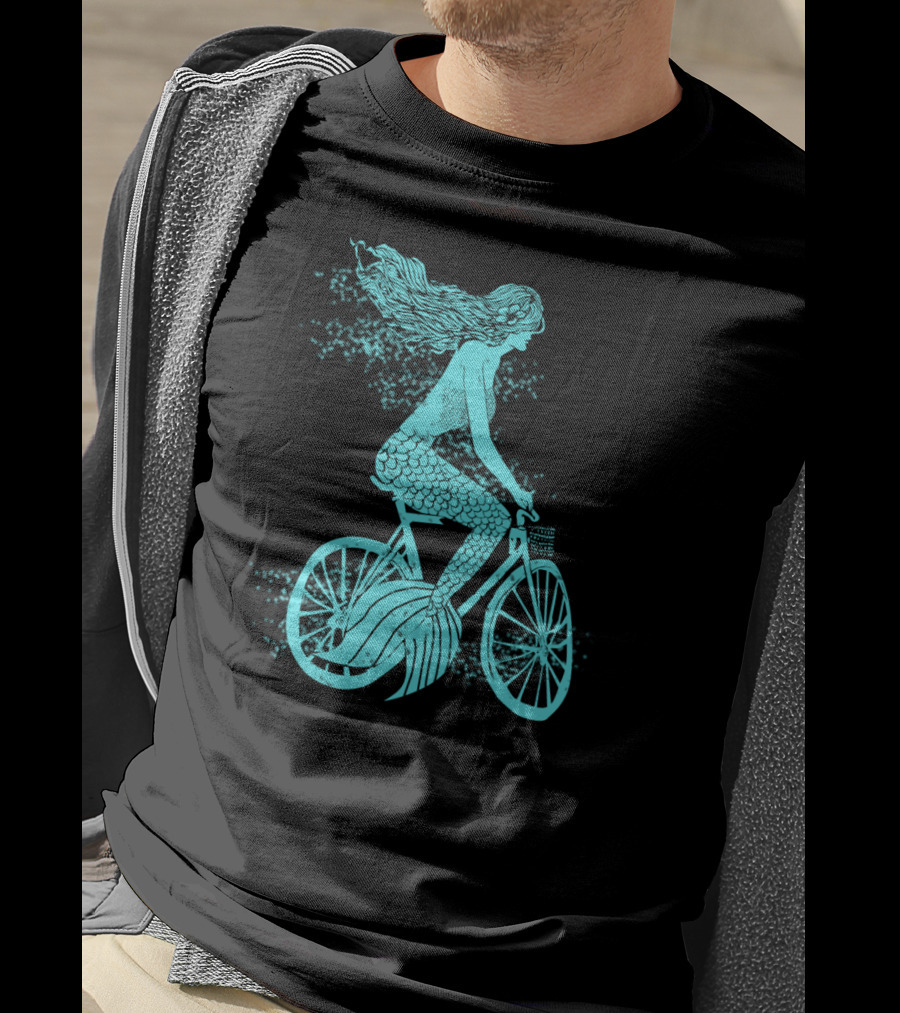 Mermaid On A Bike Ocean Ride Aqua Vision T-Shirt
