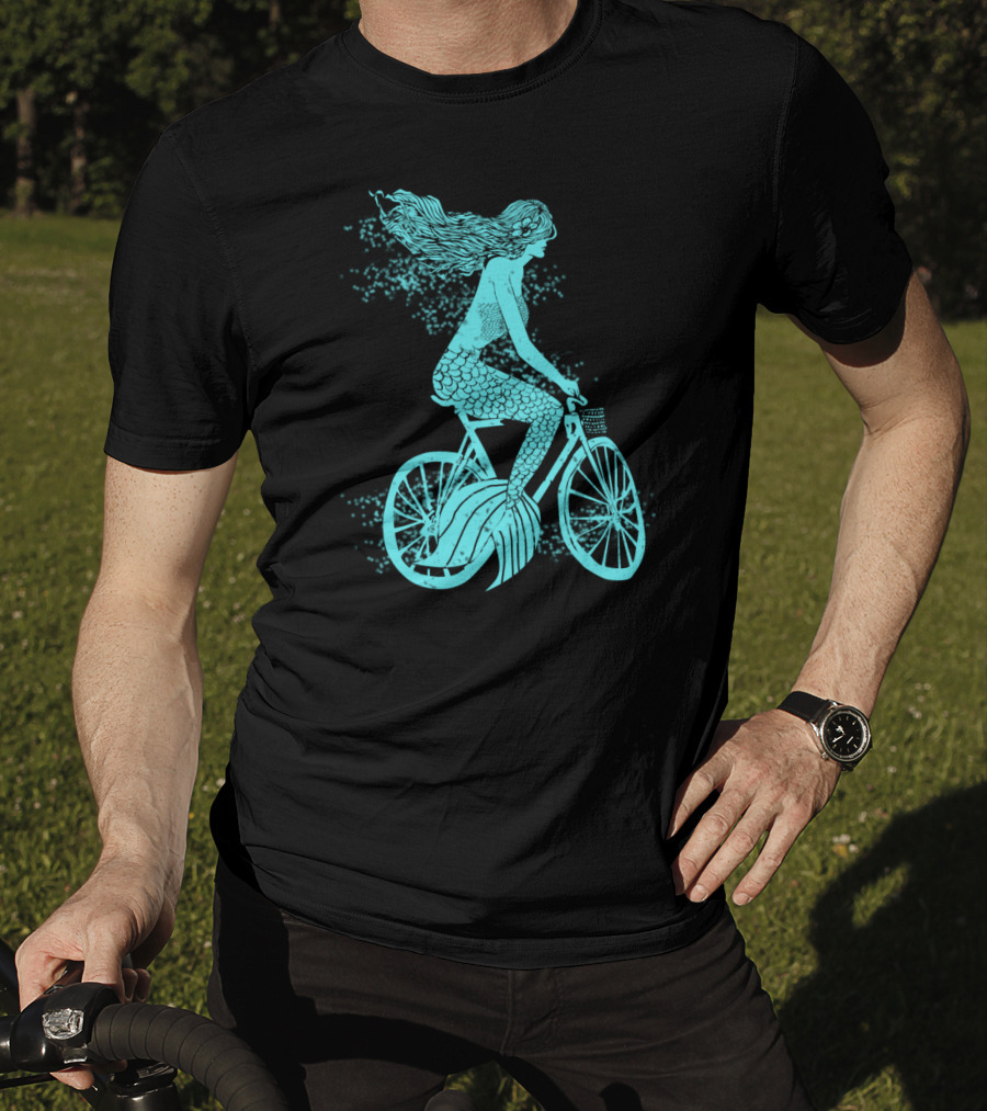 Mermaid On A Bike Ocean Ride Aqua Vision T-Shirt