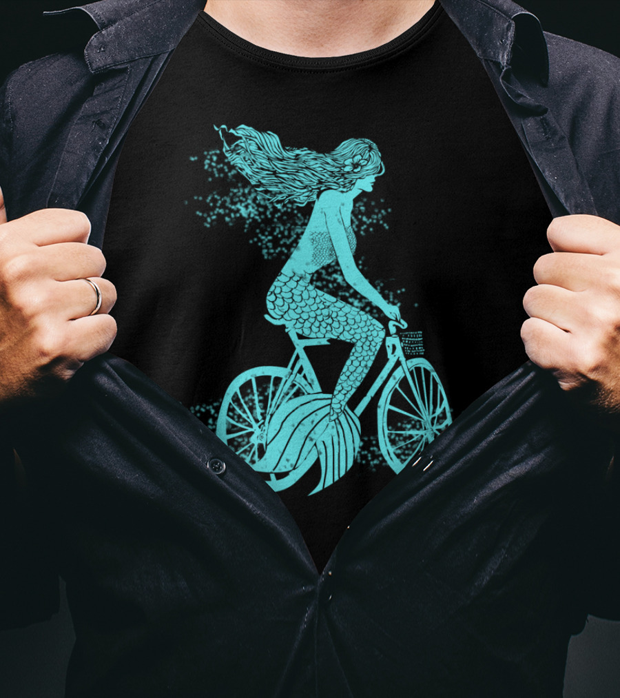 Mermaid On A Bike Ocean Ride Aqua Vision T-Shirt