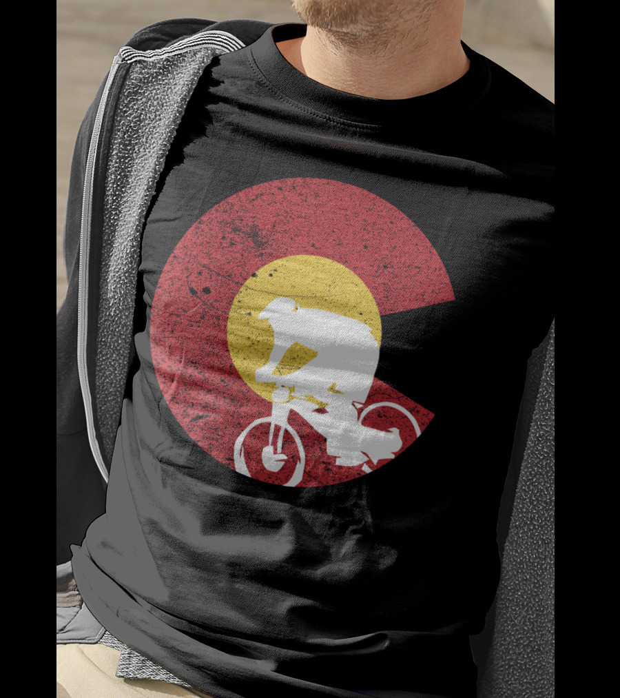 Colorado Mountain Biking Silhouette With State Flag T-Shirt