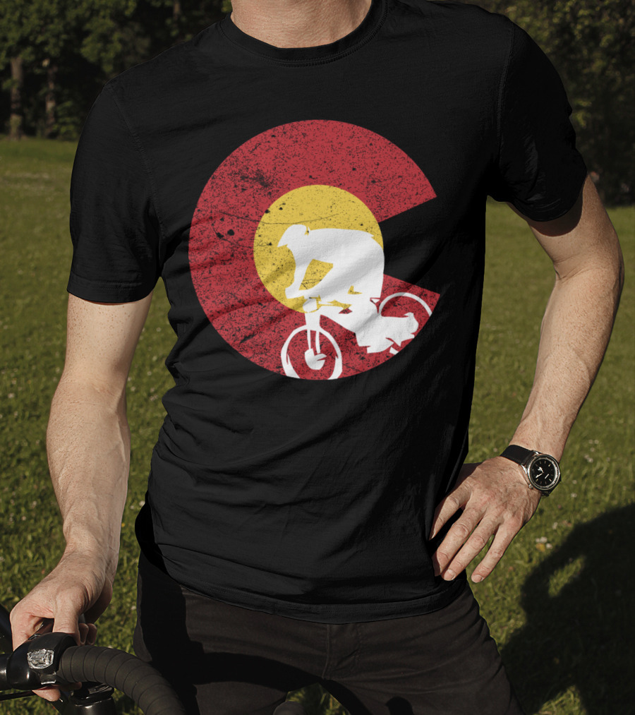 Colorado Mountain Biking Silhouette With State Flag T-Shirt