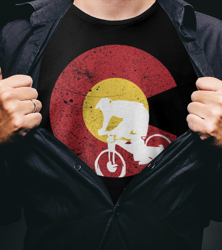 Colorado Mountain Biking Silhouette With State Flag T-Shirt
