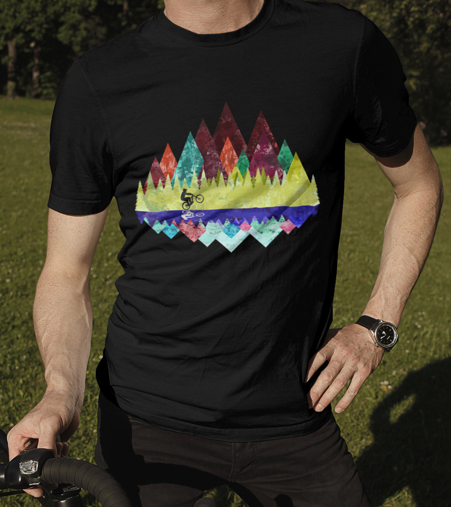 MTB Aqua Trails Mountain Biking Through Colorful Forest Reflections T-Shirt
