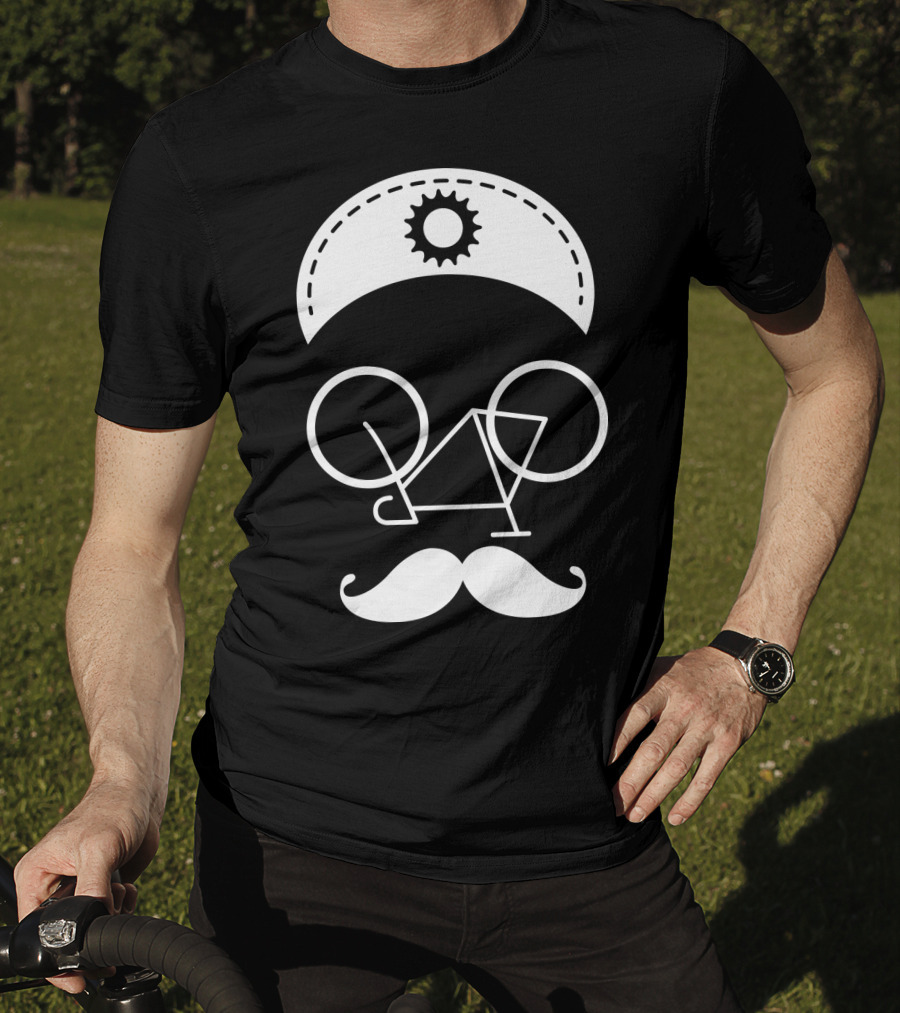 Bicycle Mustache Face Helmet Gear T-Shirt