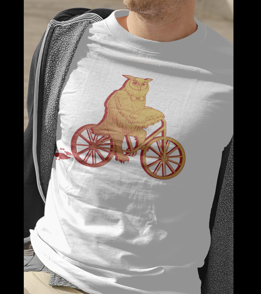 Owl Riding Bicycle With Orange Wheels T-Shirt