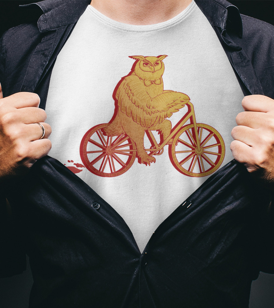 Owl Riding Bicycle With Orange Wheels T-Shirt