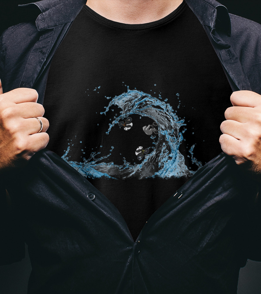 Panda Cycling In Ocean Waves T-Shirt