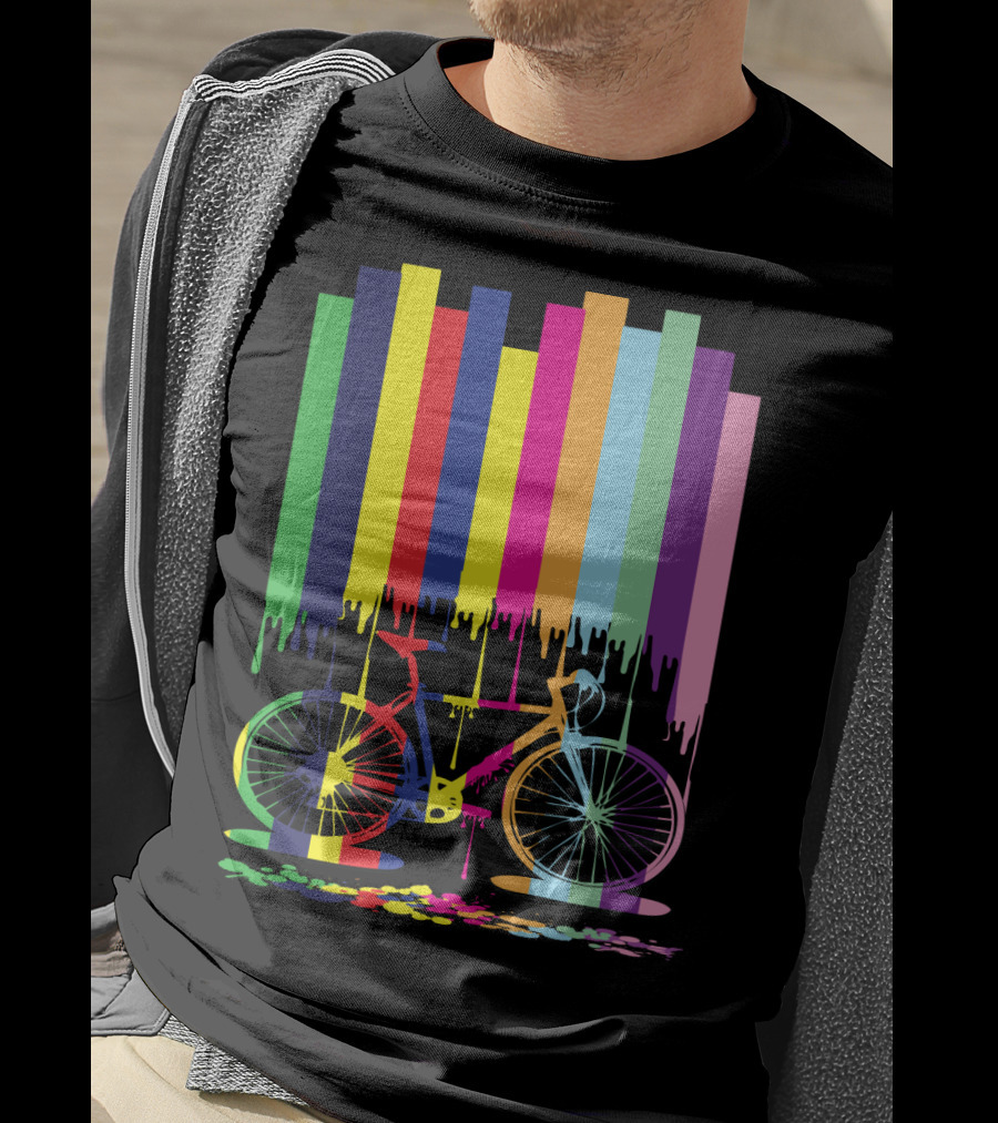 Rainbow Bicycle Dripping Paint Stripes T-Shirt