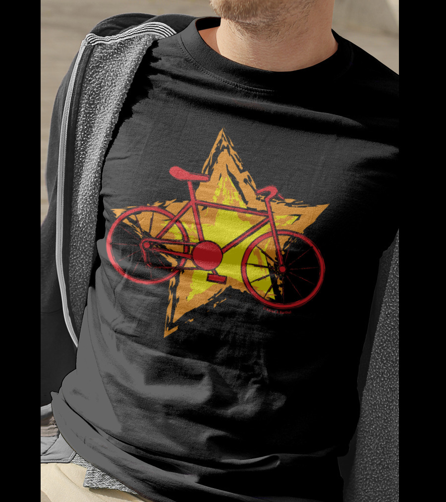 Red Bike On Yellow Star Background T-Shirt