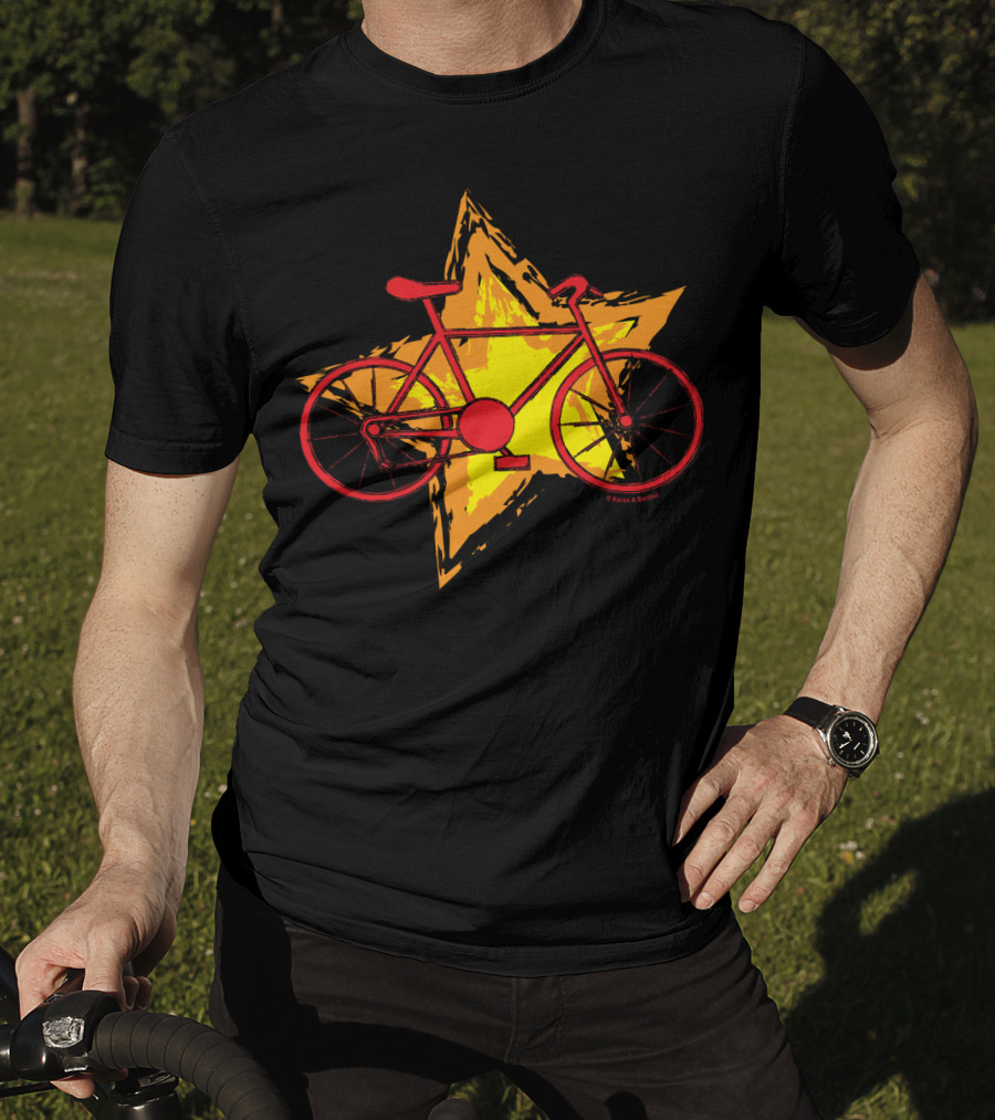 Red Bike On Yellow Star Background T-Shirt