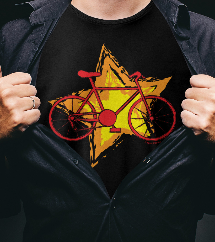 Red Bike On Yellow Star Background T-Shirt