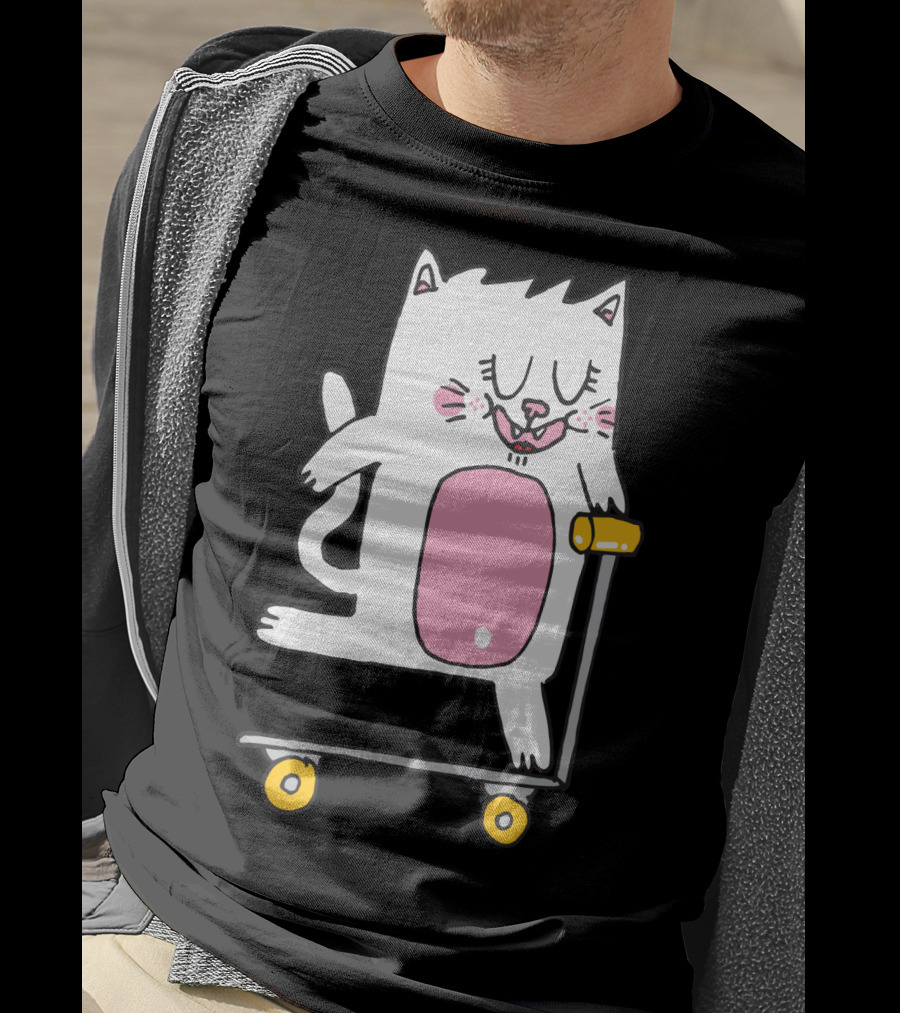 Riding The Scooter With Happy White Cat T-Shirt