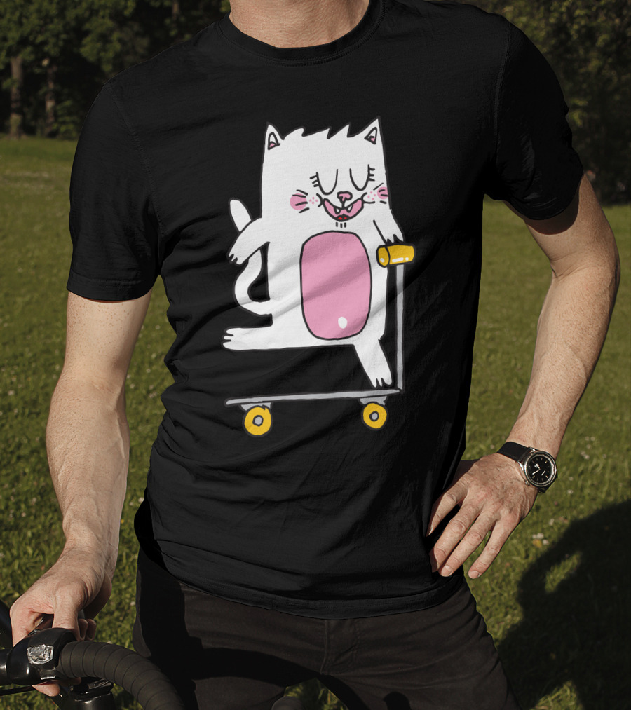 Riding The Scooter With Happy White Cat T-Shirt