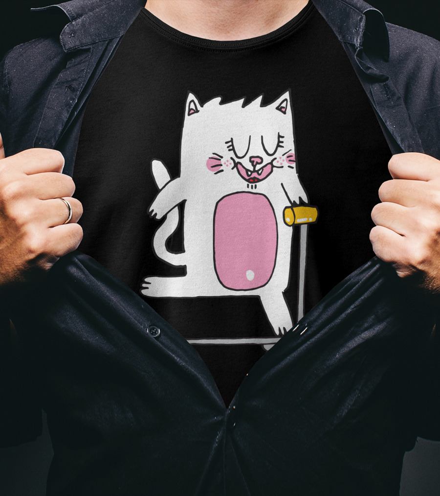 Riding The Scooter With Happy White Cat T-Shirt