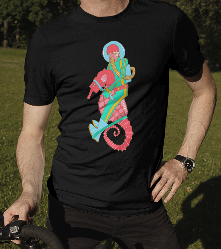 Riding The Seahorse Aqua Spacesuit Adventure T-Shirt