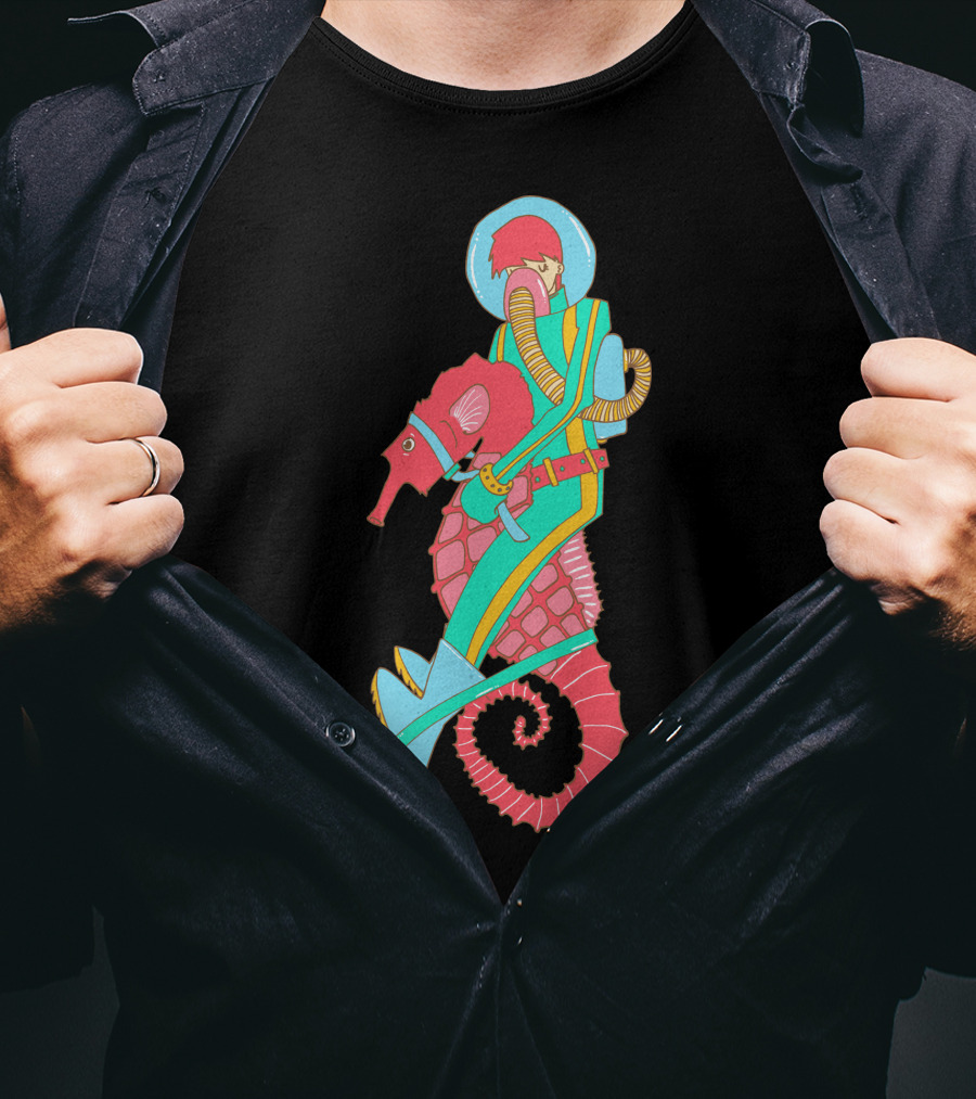 Riding The Seahorse Aqua Spacesuit Adventure T-Shirt