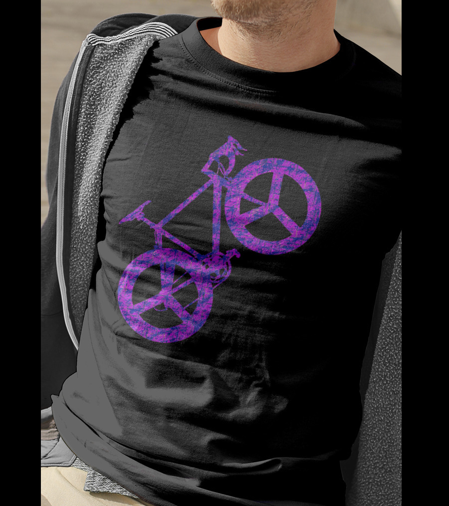 Purple Bicycle Peace Symbol Wheels T-Shirt