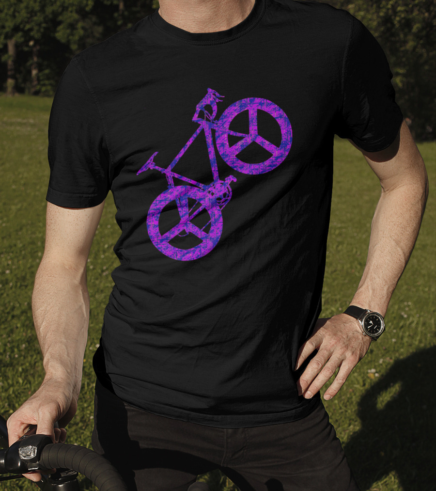 Purple Bicycle Peace Symbol Wheels T-Shirt