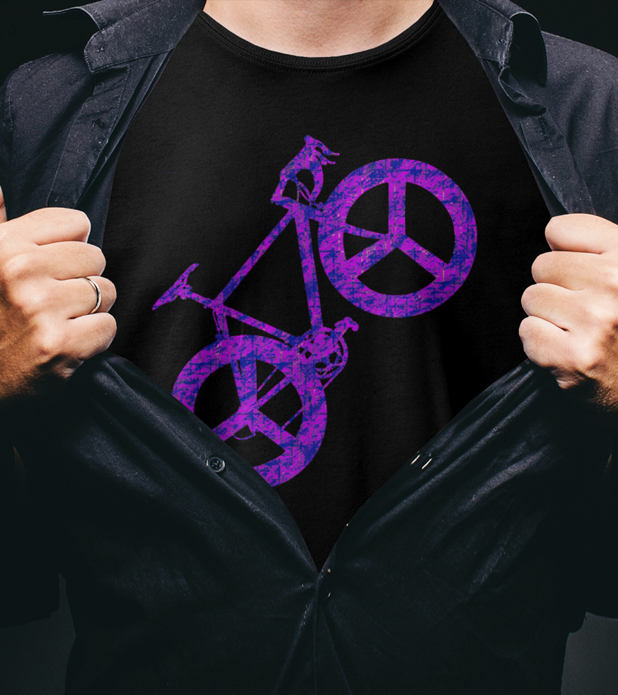 Purple Bicycle Peace Symbol Wheels T-Shirt
