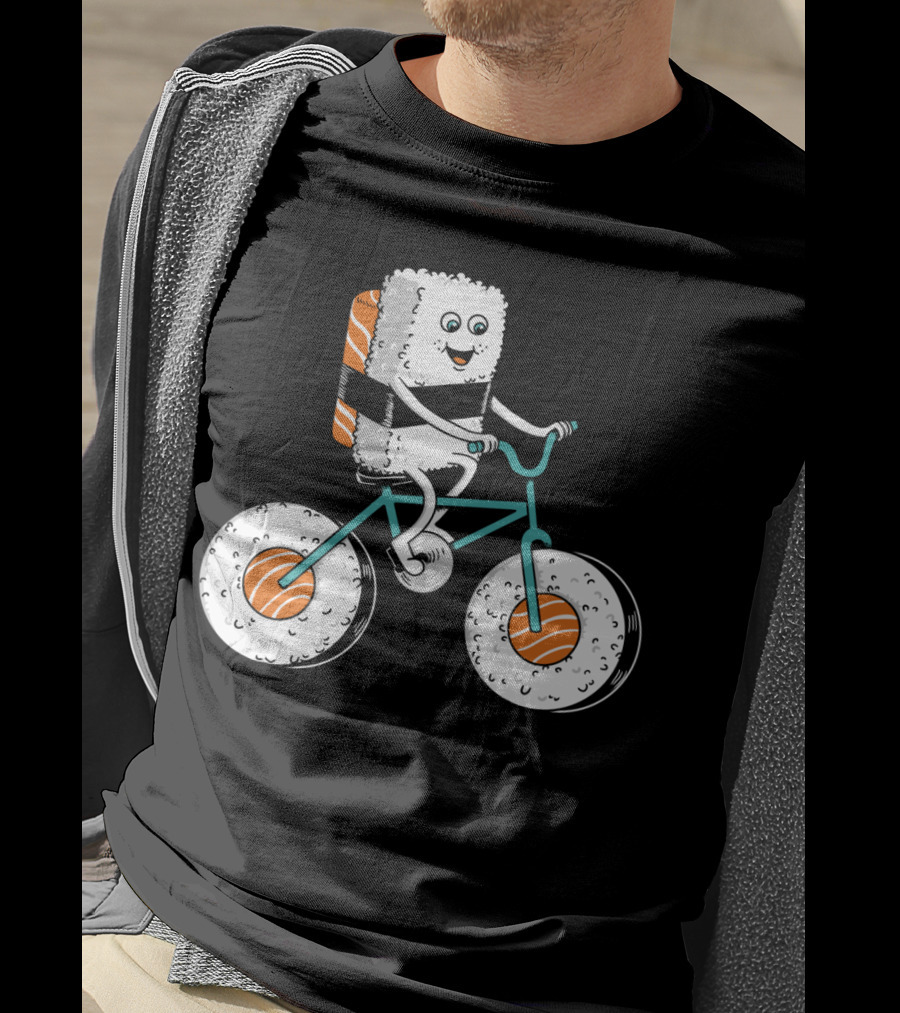 Sushi Roll On Bicycle With Sashimi Wheels T-Shirt