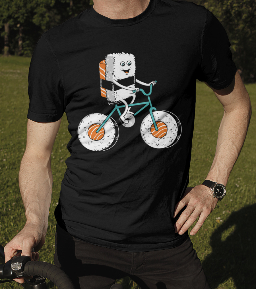 Sushi Roll On Bicycle With Sashimi Wheels T-Shirt