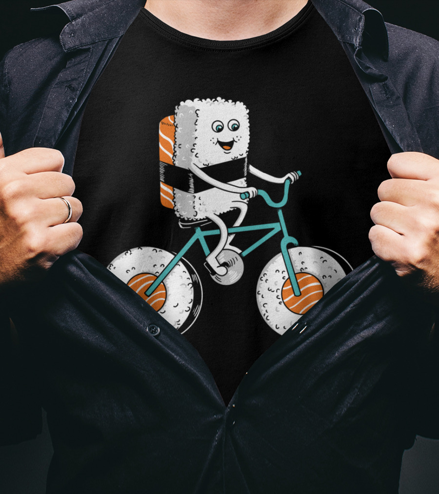 Sushi Roll On Bicycle With Sashimi Wheels T-Shirt