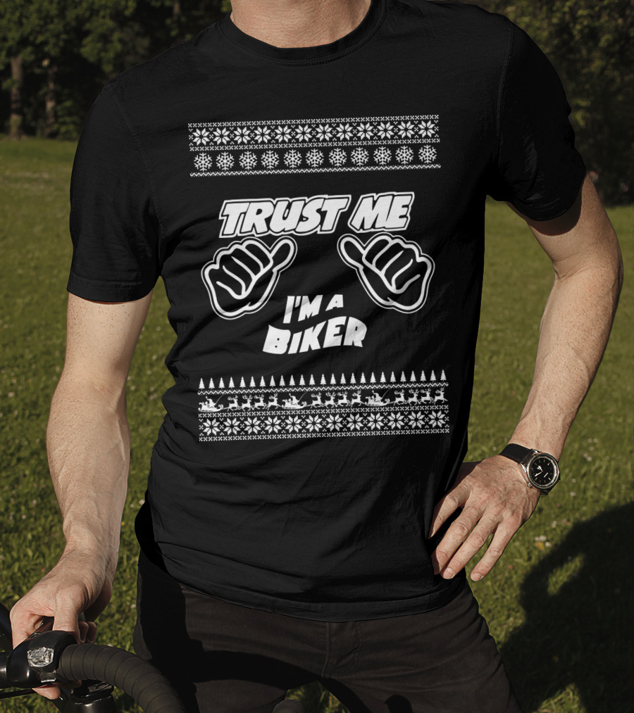 Trust Me I'm A Biker Christmas Pattern Thumbs Up T-Shirt