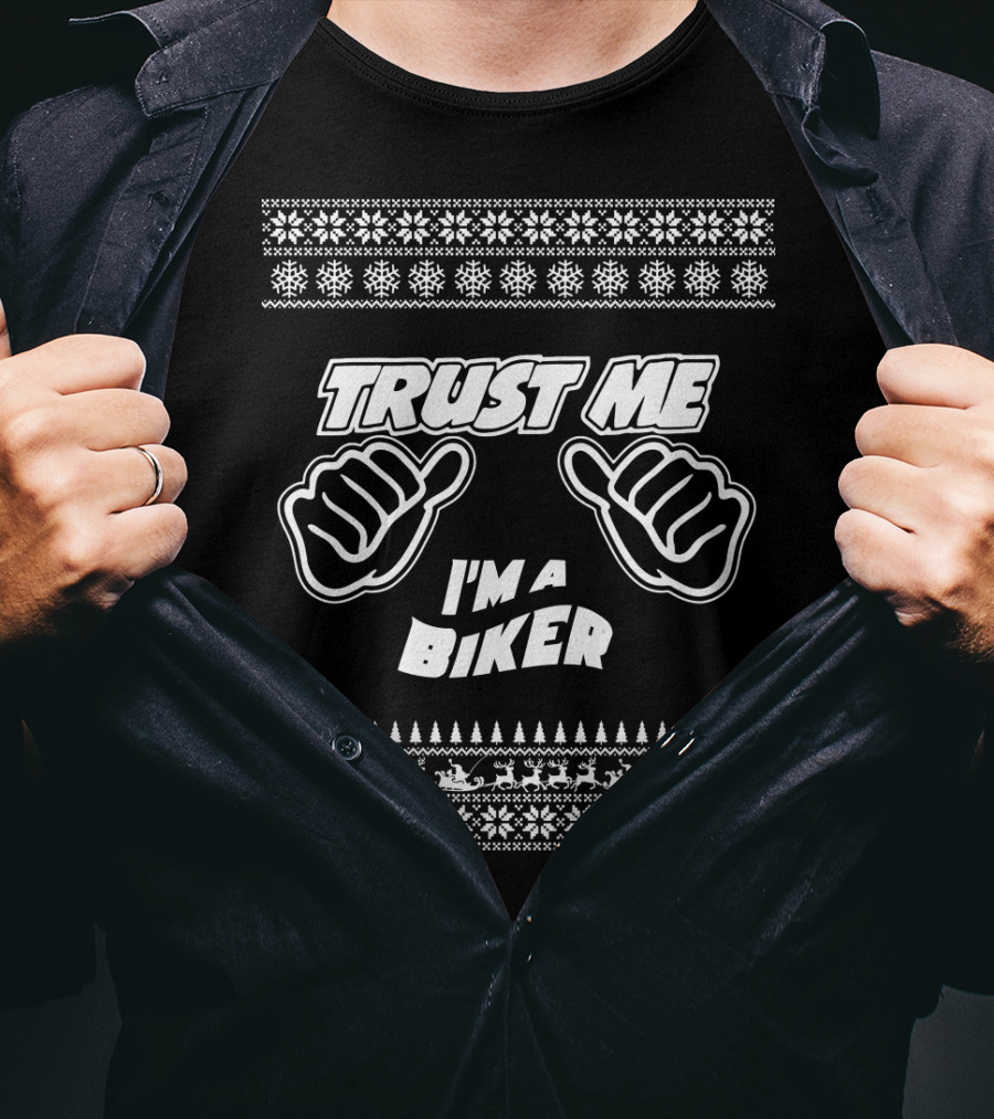 Trust Me I'm A Biker Christmas Pattern Thumbs Up T-Shirt