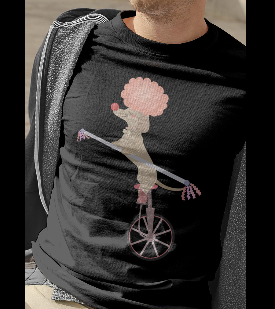 Unicycle Dog With Clown Wig And Red Nose Balancing On Wheel T-Shirt