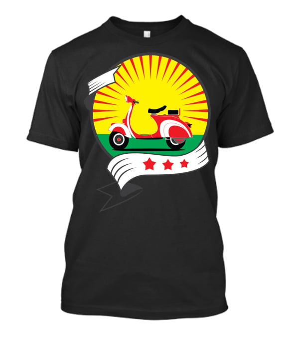 Vintage Red Scooter Sunburst Three Star Emblem T-Shirt