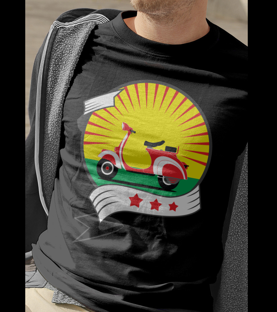 Vintage Red Scooter Sunburst Three Star Emblem T-Shirt