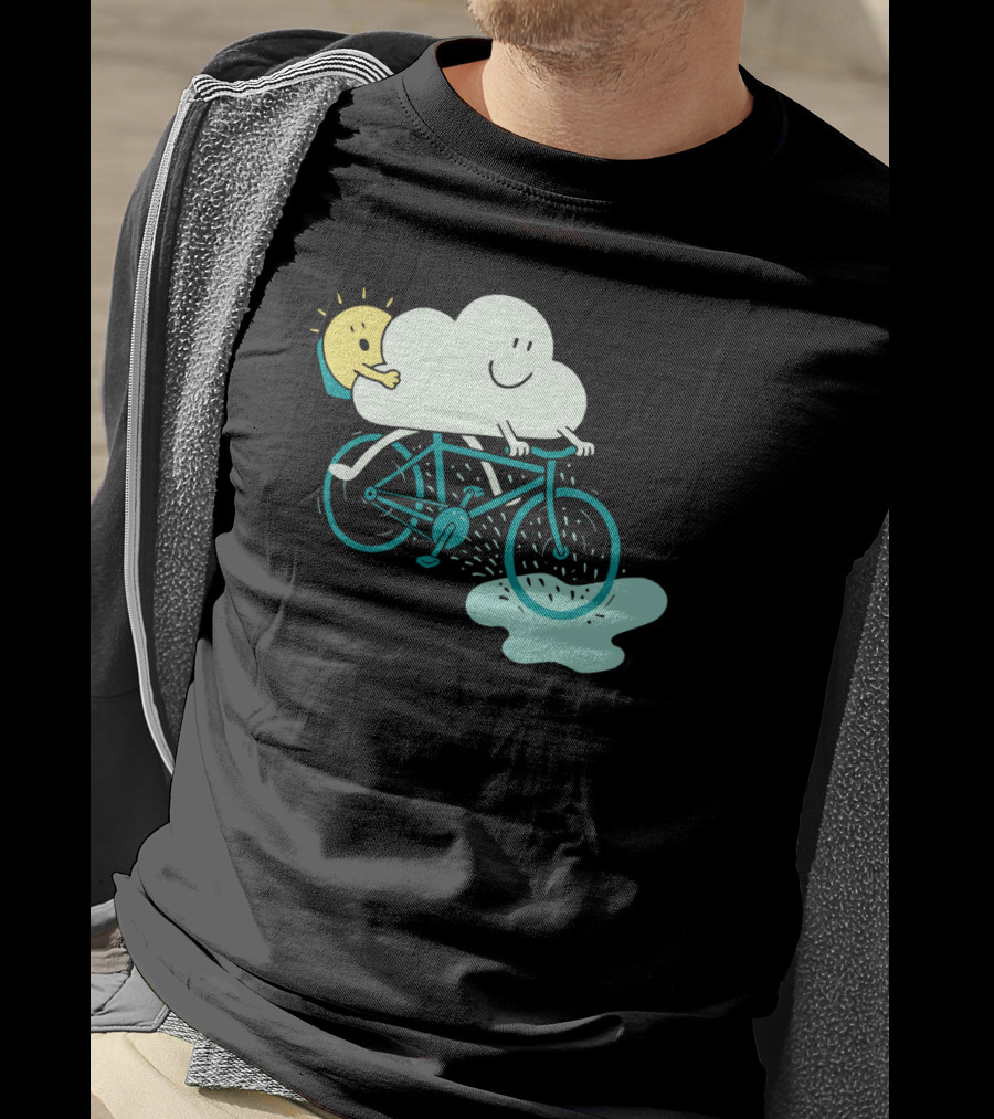 Weather Cycles Happy Sun And Cloud Riding Bicycle T-Shirt