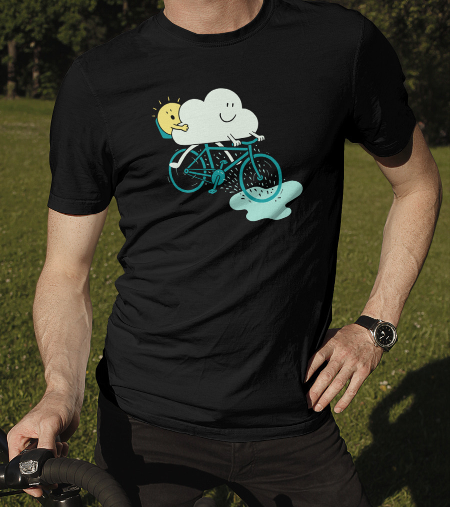 Weather Cycles Happy Sun And Cloud Riding Bicycle T-Shirt