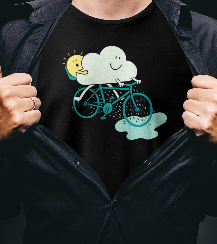 Weather Cycles Happy Sun And Cloud Riding Bicycle T-Shirt